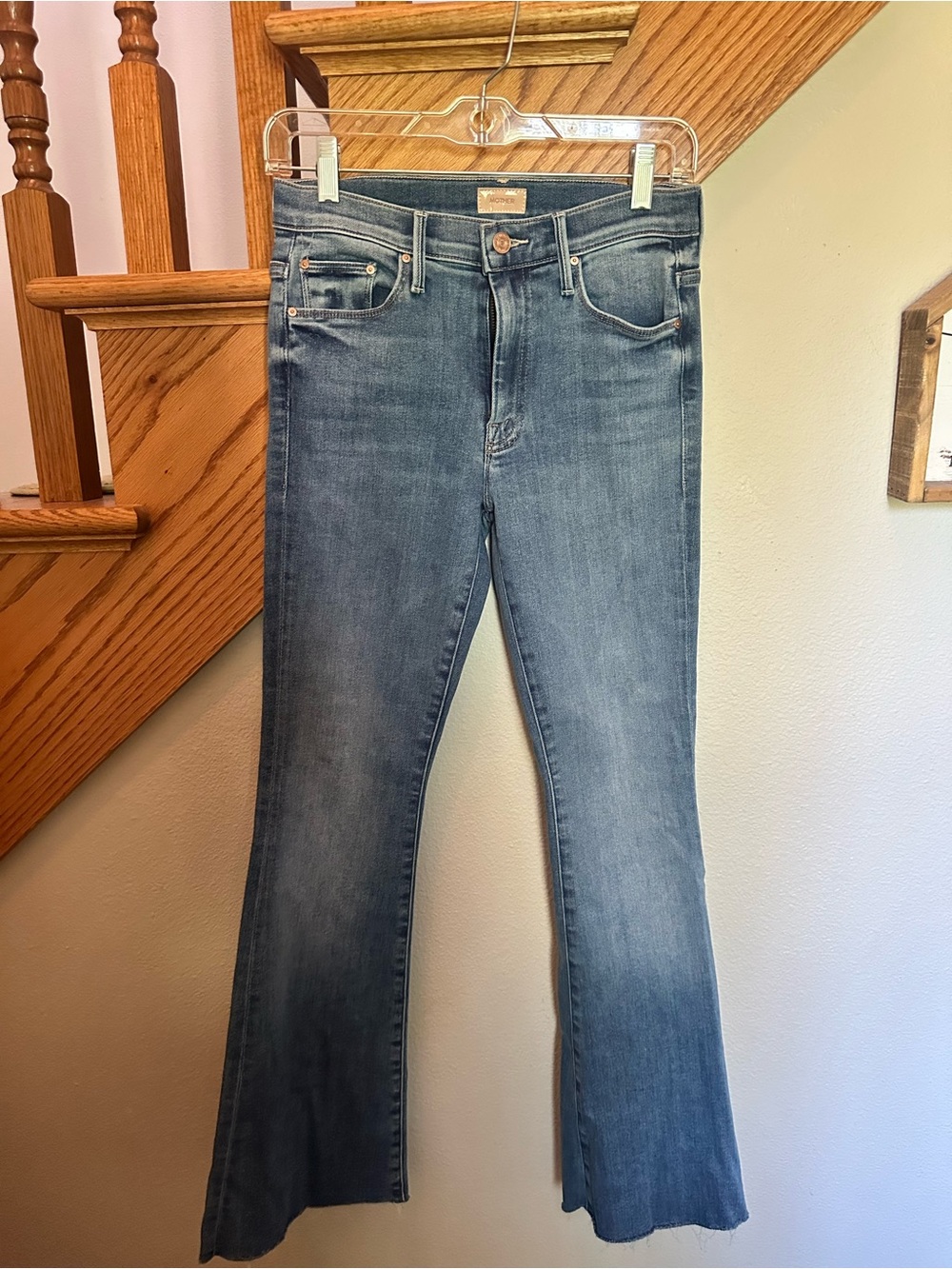 MOTHER "weekender fray" Mid-Blue Flare Jeans